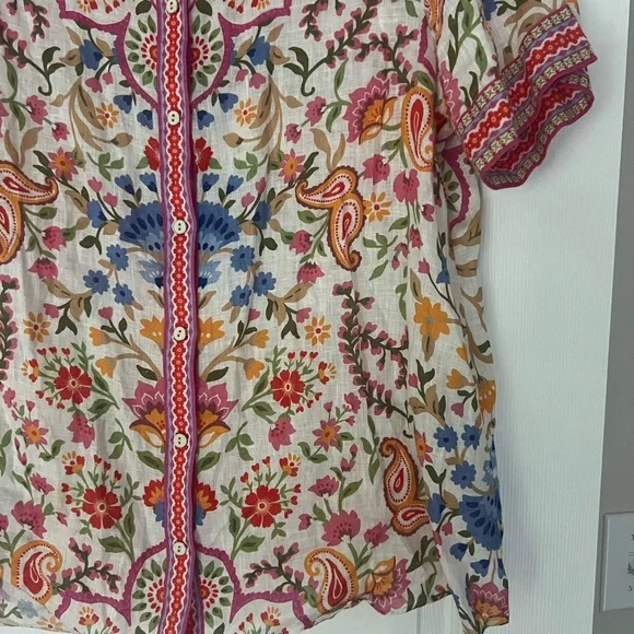 HALE BOB Los Angeles 100% Linen Colorful Button down short sleeve top - Picture 3 of 5